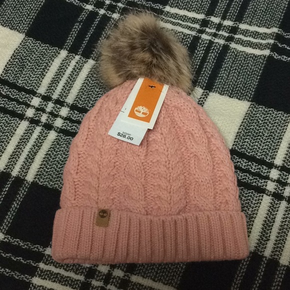 Timberland Pink Cable Knit Beanie Hat 
